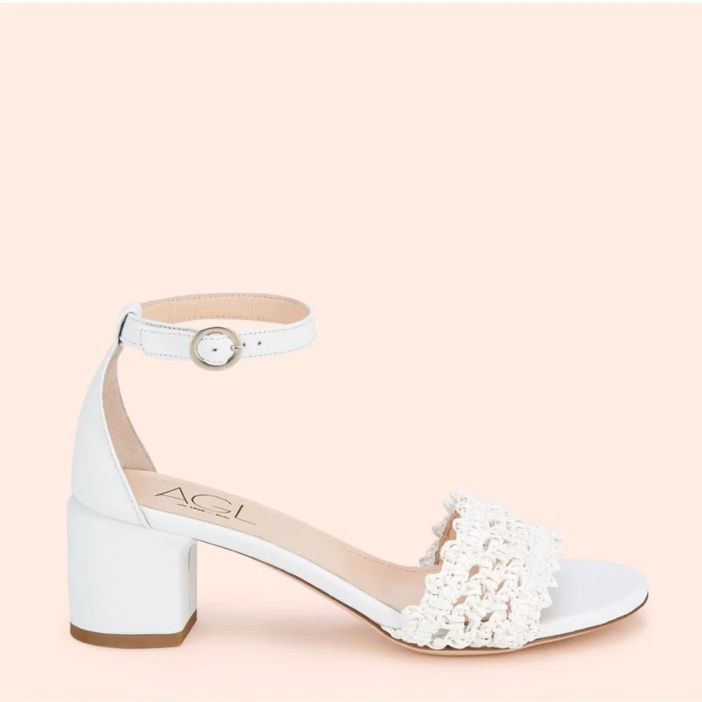 AGL NEW Crochet White Leather Ankle Strap Sandals Size 41 EU 11 US
